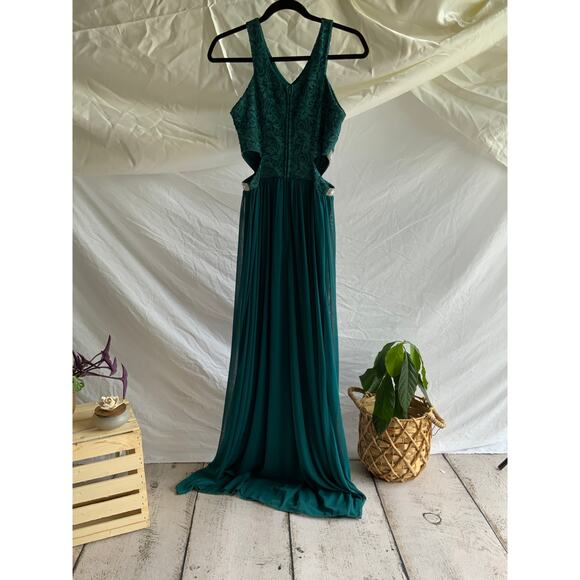 Crystal-Trimmed Cutout Dress with Lace Bodice - Picture 2 of 3